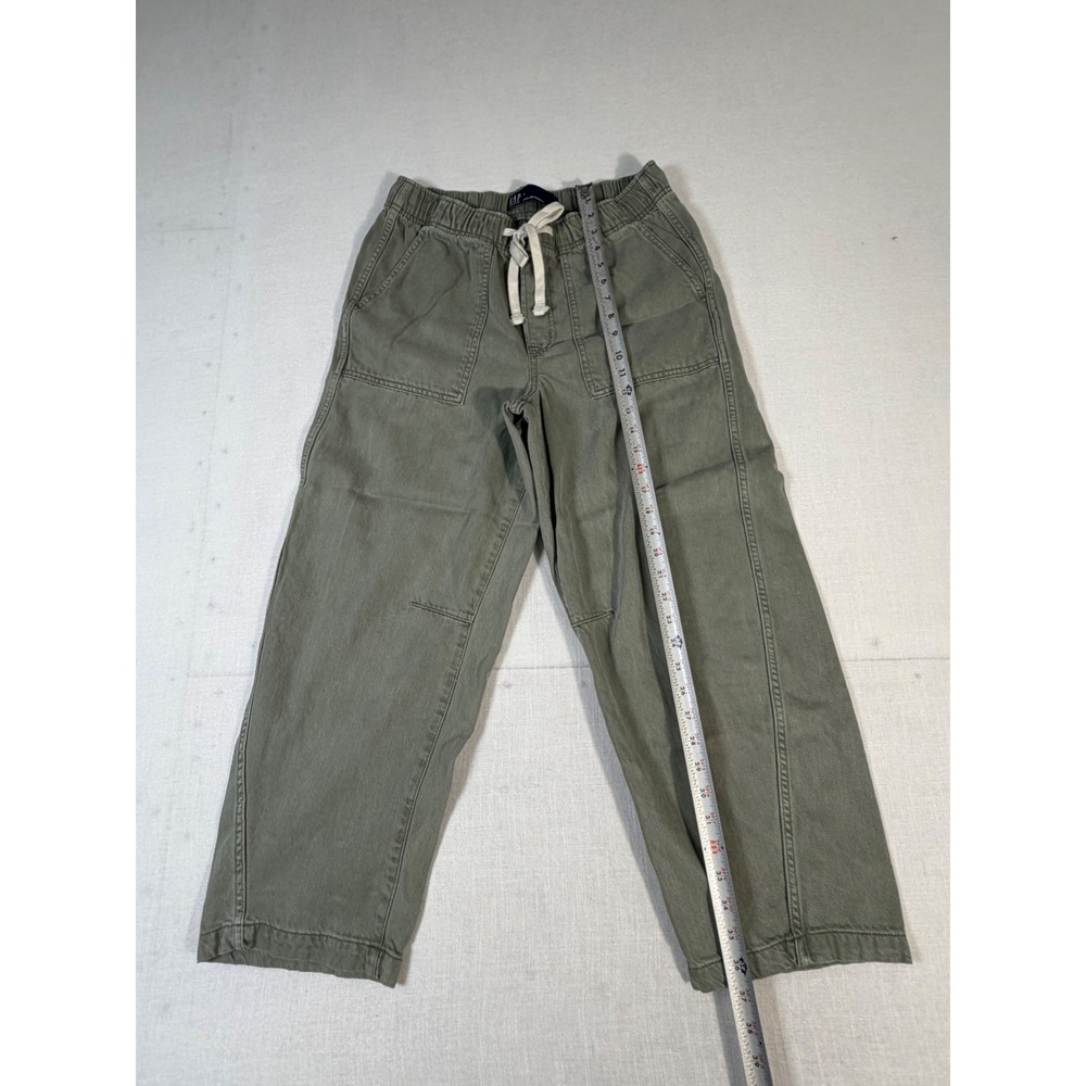 GAP Denim Pull-On Barrel Pants Olive Green Wide Leg Drawstring Size M - Picture 5 of 7